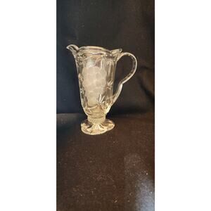 Block Crystal "Savannah Clear" Frosted Grapes Footed Pitcher/RARE